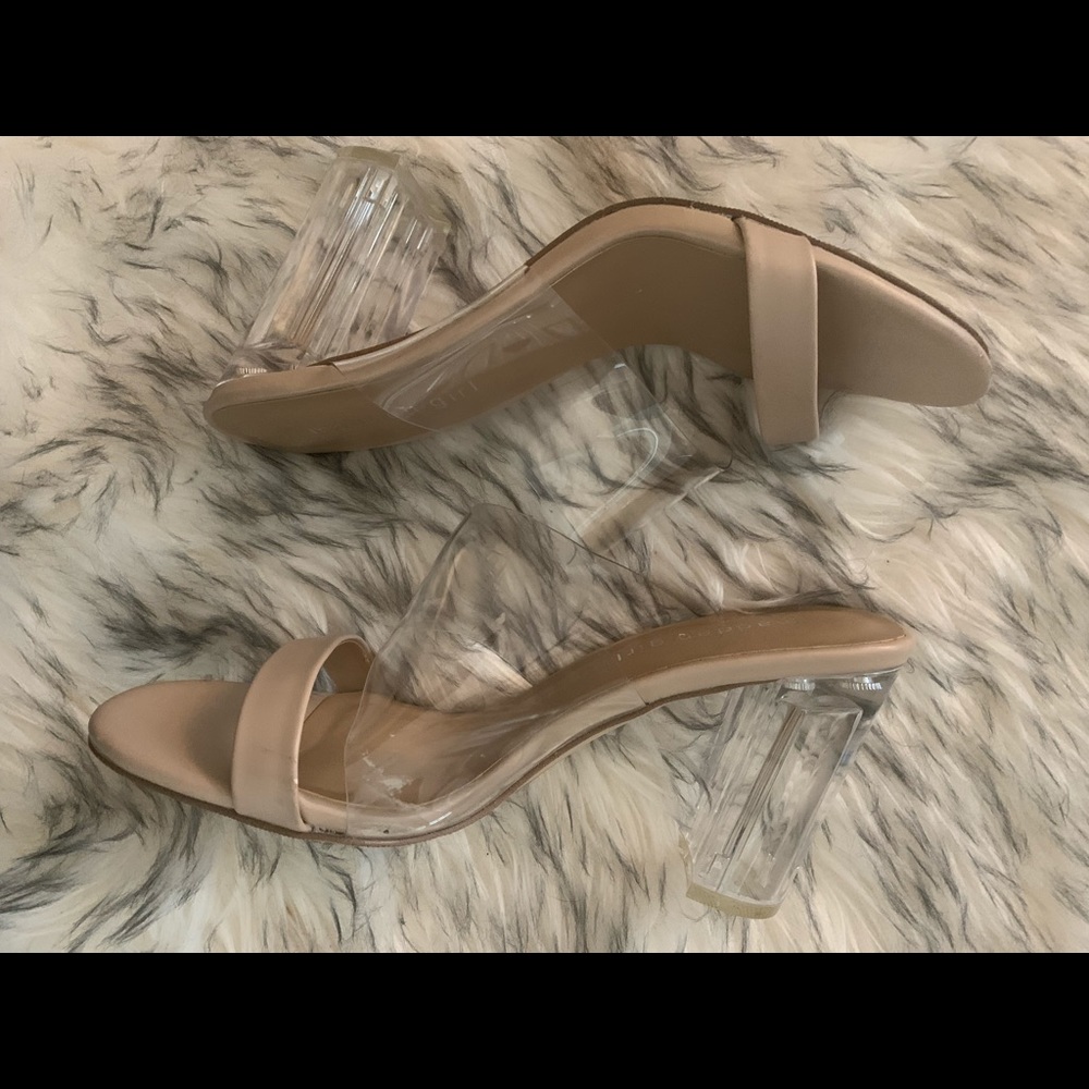 Madden Girl nude and clear strap sandals